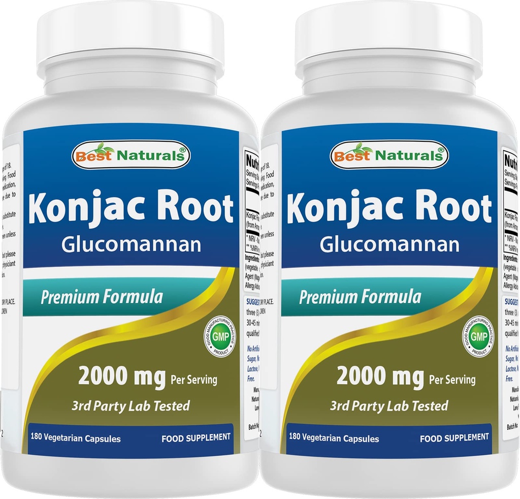 Mejores Naturales 2 Pack Konjac Glucomannan Root 2000 mg por Serving - 180 Vegetarian Capsules
