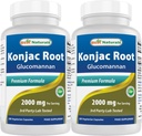 Mejores Naturales 2 Pack Konjac Glucomannan Root 2000 mg por Serving - 180 Vegetarian Capsules