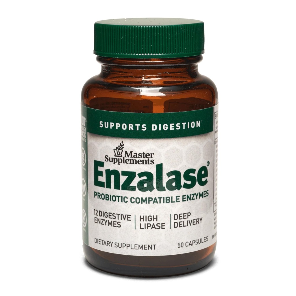 Suplementos Maestros Enzalase - 50 cápsulas - Probiótico Enzimas Compatibles - Provee Boost Digestivo + Gas &amp; Bloating Relief - Gluten Gratis - 50 Servimientos