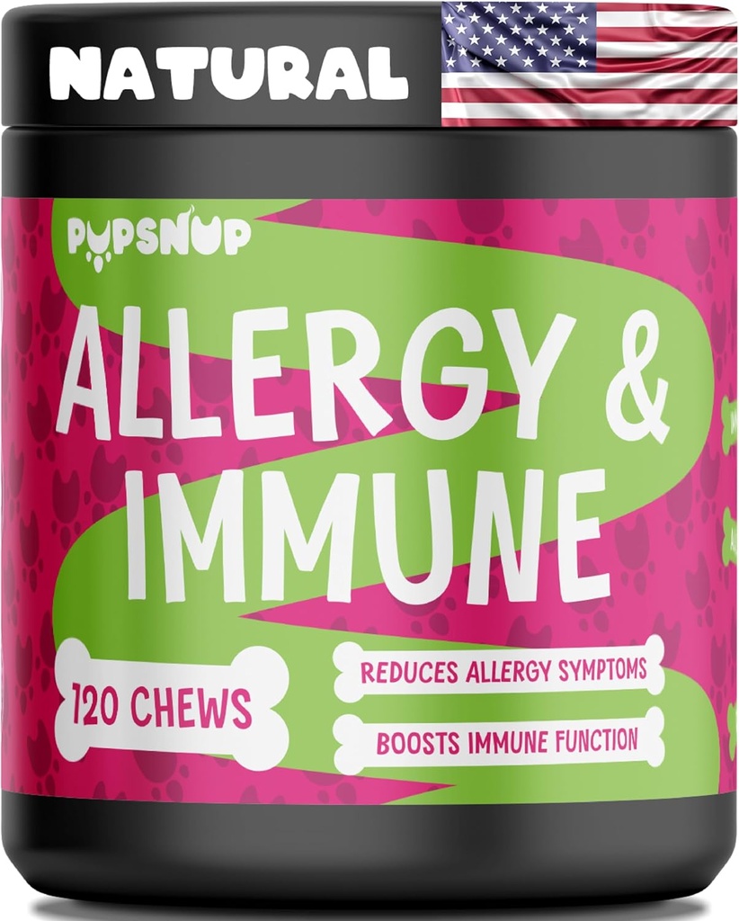 PupSnup- Allergy &amp; Immune Probiotics for Dogs- Dog Alergy Chews, Seasonal Allergies, Skin and Coat Suplemento 120 Soft Chews- Made in USA