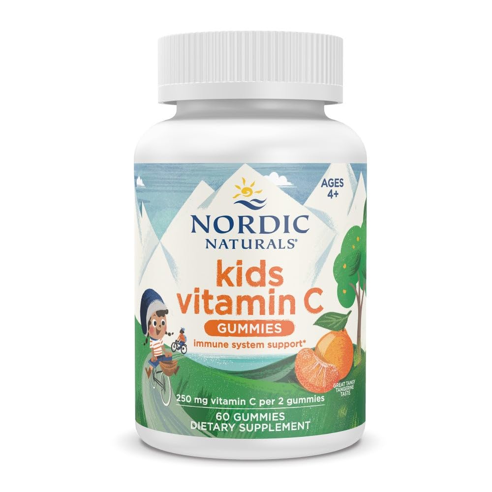 Naturales nórdicos Niños Vitamina C Gummies - Tangerina Tangy - 60 Gummies - Vitamina Vegan Suplemento C - Apoyo a la Inmunidad y Antioxidante Infantil - 250 mg por Serving - 30 Serviciones