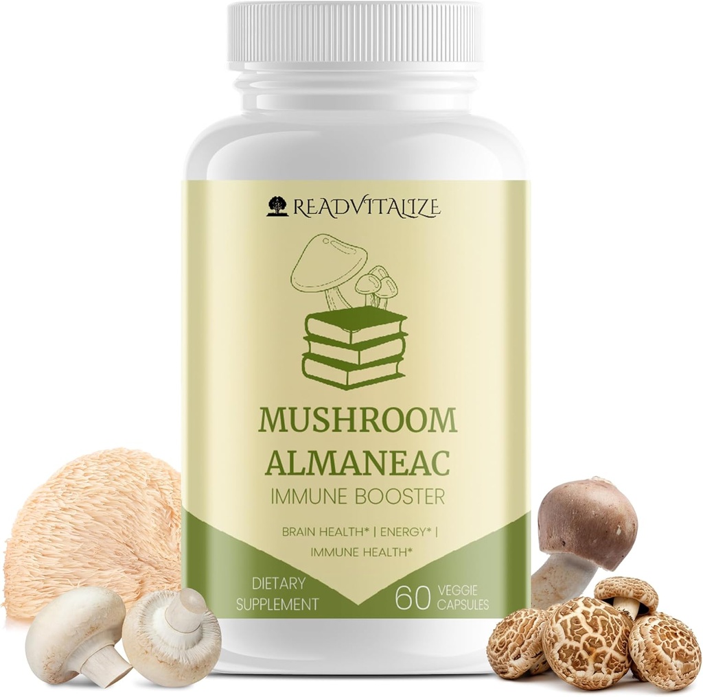 Mushroom Almaneac Nootropics Brain Support Suplemento, Boosts Energy, Focus, Immune Support - con Lions Mane, Cordyceps, Turquía Tail, Shiitake Mushrooms - 60 cápsulas