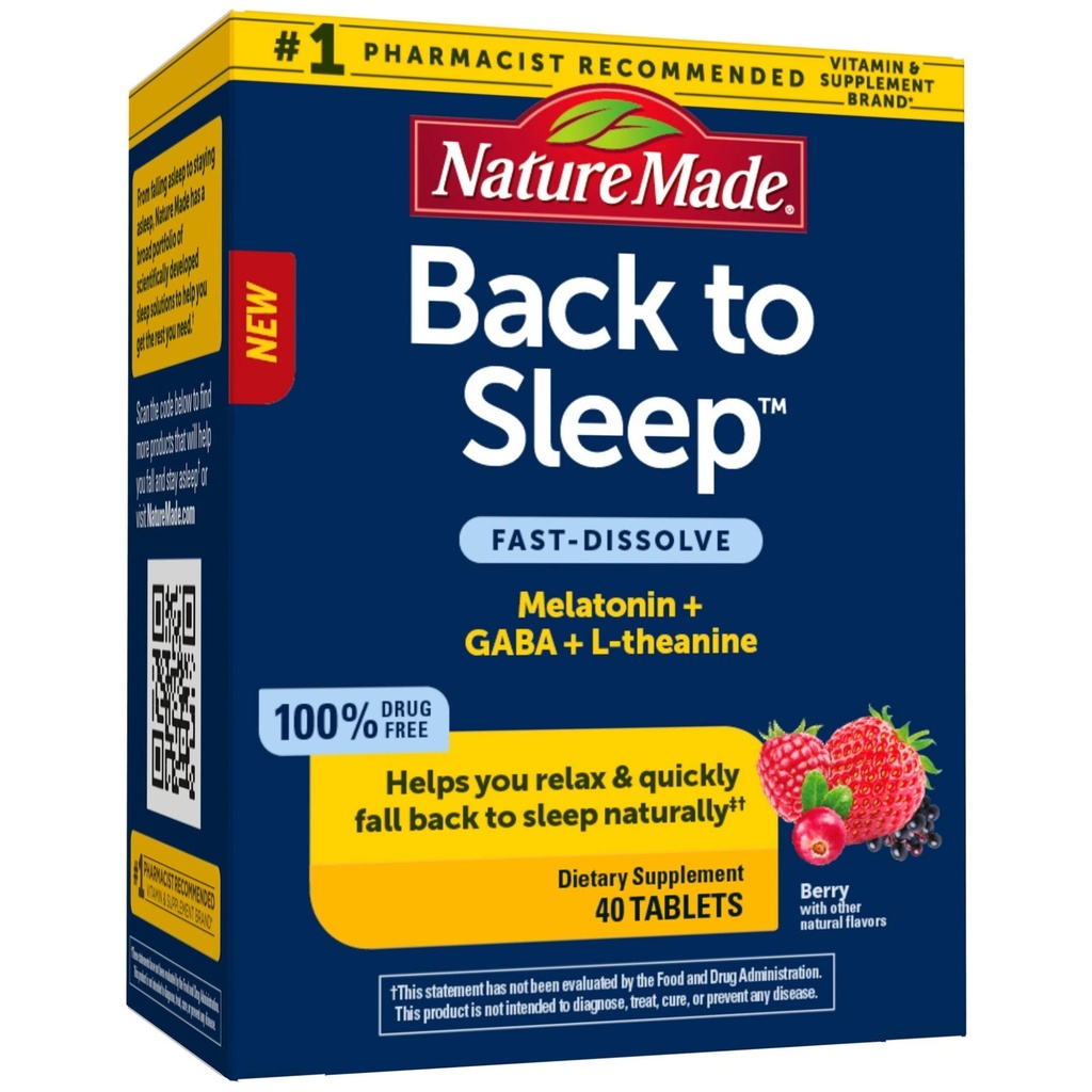 Naturaleza Hecha de vuelta al sueño, Melatonin Fast-Dissolve, le ayuda a caer de vuelta al sueño Naturalmente, L-Theanine y GABA para ayudar a relajar y calmar su mente, 40 tabletas