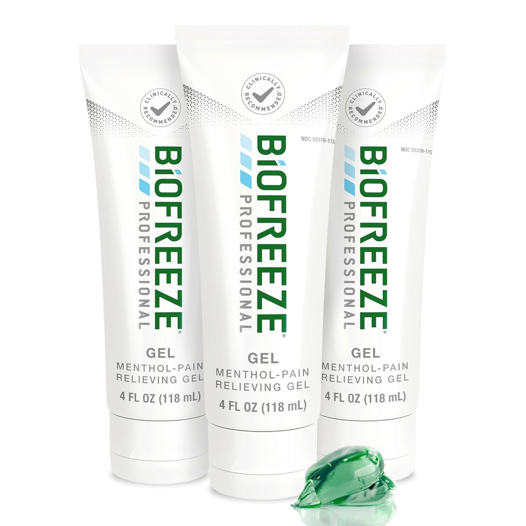 Biofreeze Professional Doin Relief Gel, 4 oz Tube (3-Pack) - Alivio rápido de enfriamiento para la artritis, hermandad muscular, articulación, espalda, cuello, dolor de rodilla & más
