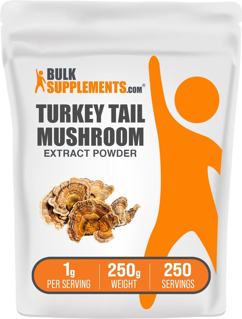 BulkSupplements.com Turquía Tail Mushroom Extract Powder - Coriolus Versicolor Extract, Mushroom Supplement - Vegan &amp; Gluten Free, 1g per Serving, 250g (8.8 oz) (Pack of 1)