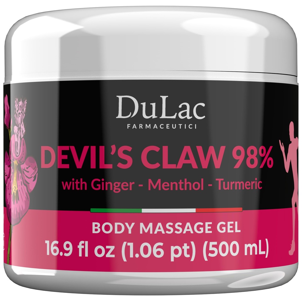 Dulàc - La garra del diablo 98% Crema Máxima Fuerza 16.9 Fl Oz, Conjunto Natural y Crema Relajadora del Musculo para Recurrir Musculo y Dolor Conjunto, Enriquecido con Menthol para Efecto Enfriado