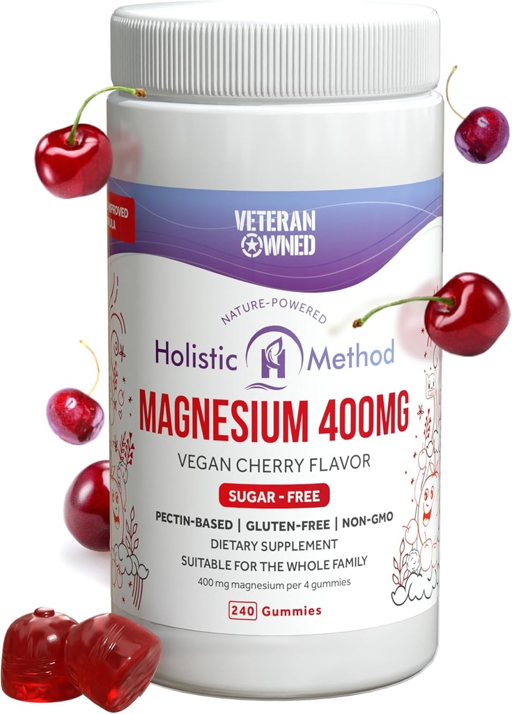 Magnesium Citrate Gummies - Sugar-Free, Vegan y Non-GMO para un mejor sueño y relajación - Sin alcohol de azúcar - Suplemento de magnesio para adultos, adolescentes y niños - Cereza - 240 Chews