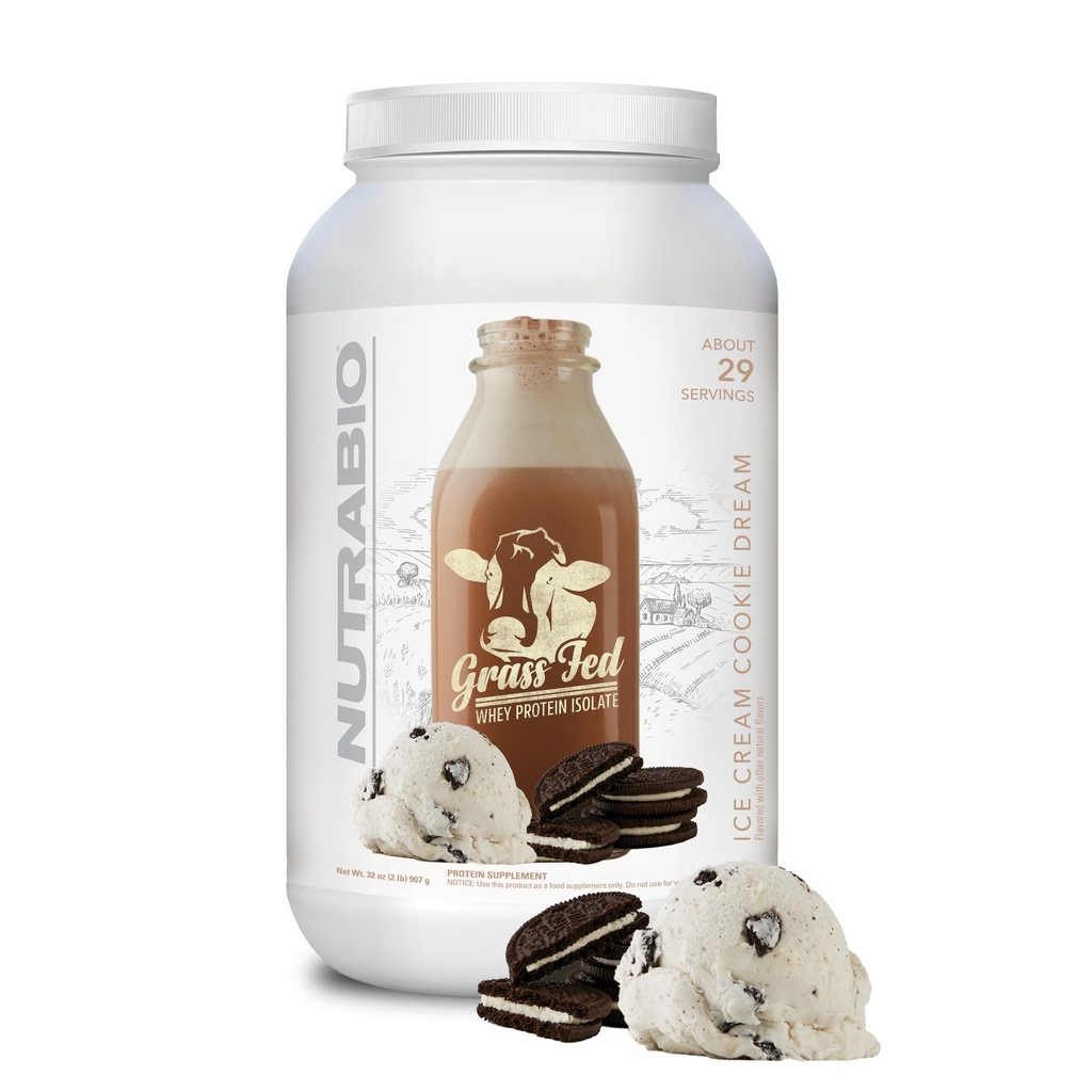 NutraBio Grass Fed Whey Isolate Protein Powder - 25G de Protein Por Scoop - Sugar Free Natural Lean Muscle Protein Suplemento - Ice Cream Cookie Dream - 2 Libras, 29 Serviciones