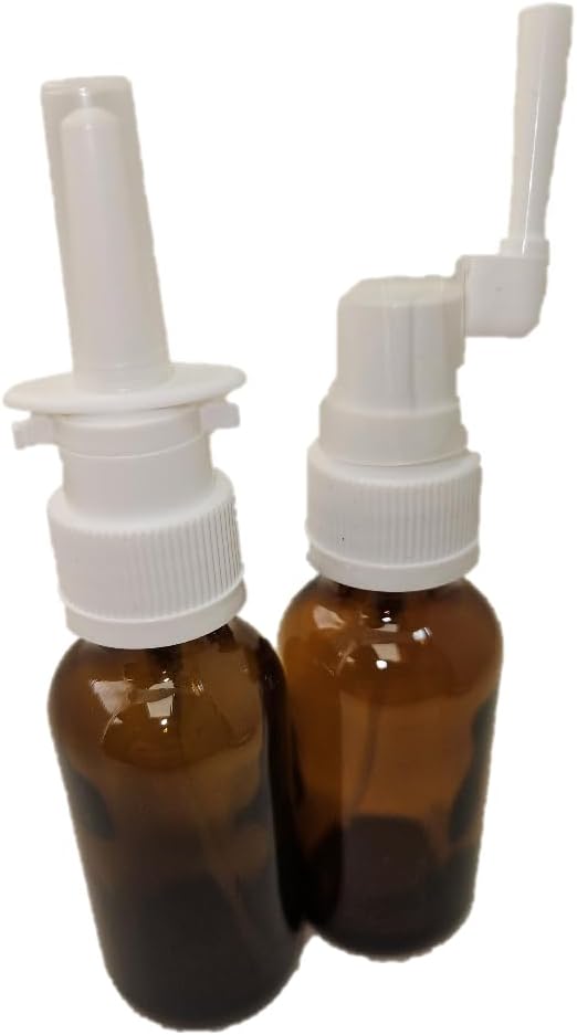 Amber Glass Empty Nasal and Oral Sprayer for Colloidal Silver and Saline Applications, Empty 30ml (1oz) 2-Pack