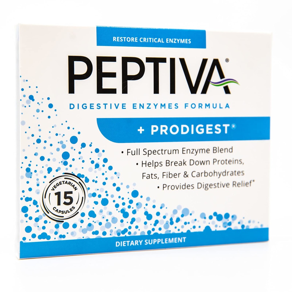 Peptiva Digestive Enzyme Suplemento + ProDigest - Ayudas con Bloating, Gas, Constipation - 15 Cuenta