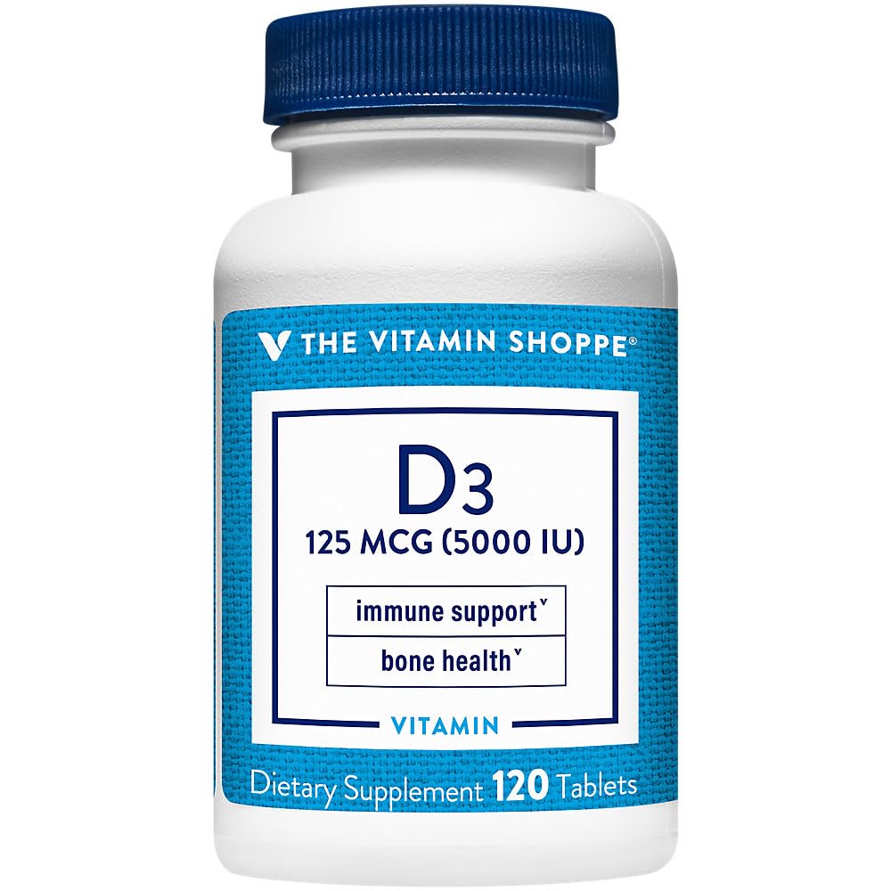 La vitamina Shoppe Vitamina D3 5000IU Softgel, apoya la salud ósea &amp; inmunológica, ayudas en el crecimiento celular " absorción de calcio, sin gluten " una vez fórmula diaria (120 tabletas)