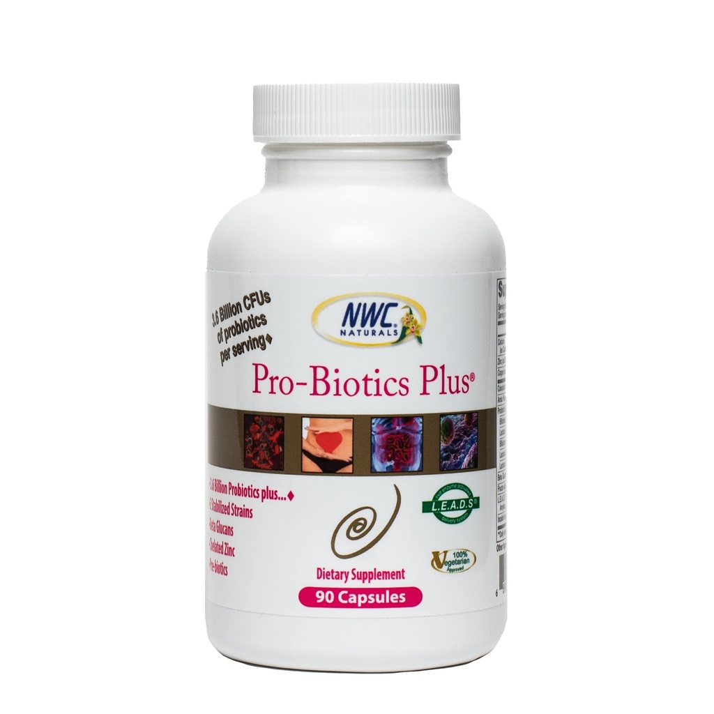 NWC Naturals Pro-Biotics Plus, Probióticos Naturales para Hombres, Mujeres y Niños, Immune System Support Vegetarian Supplement, Supports Good Digestive Health, Probiótico y Prebiótico, 90 cápsulas