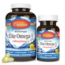 Carlson - Elite Omega-3 Gems,1600 mg Omega-3 ácidos grasos incluyendo EPA y DHA, norugiano, aceite de pescado silvestre Suplemento, cápsulas, limón, 90+30 Softgels