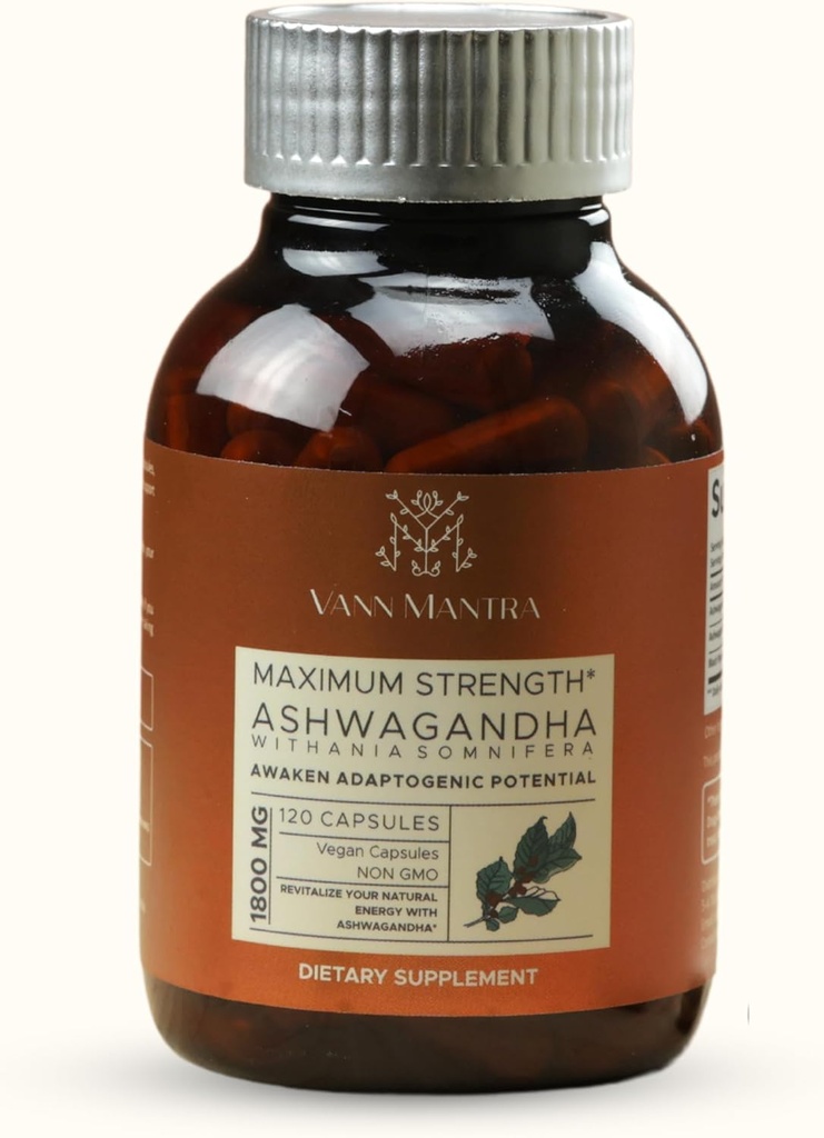Ashwagandha Capsules, 120 Conde, 1800mg Por Serving, Stress Relief & Immune Support Supplement, Peaceful & Balances Routine, Vegan Ayurvedic Supplement, Non GMO