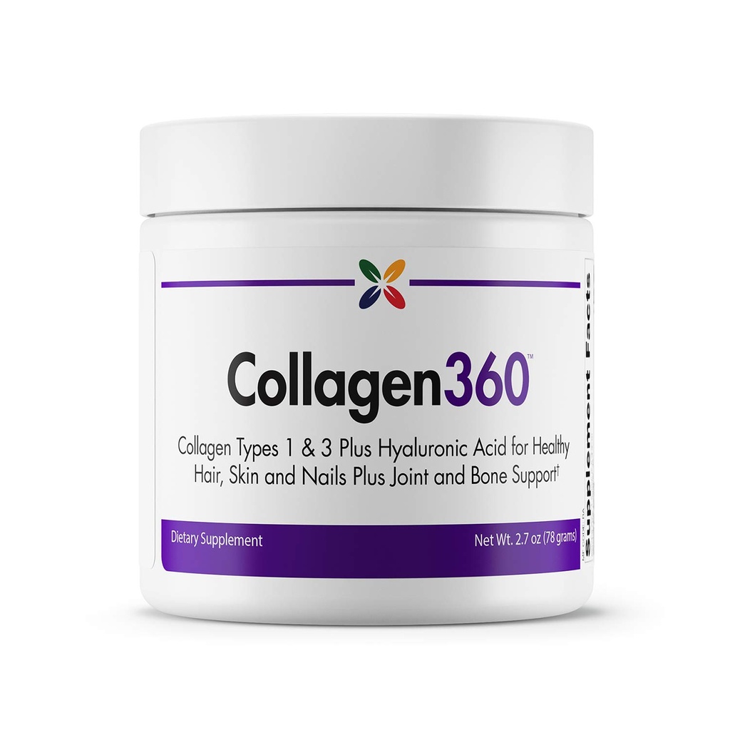 Stop Aging Now - Collagen360 con ácido hialurónico - Péptidos colágeno Polvo para soportar el cabello saludable, uñas &amp; piel - ayuda a reducir la apariencia de líneas finas y arrugas - Polvo 2.7 onzas