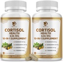 Suplementos de 10-IN-1 Cortisol con Magnesio, Ashwagandha, Chamomile, L-Theanine, Phosphatidylserine, la hierba de San Juan, Astragalus, Vitamina C & D3, Para Mujeres Hombres, 240 cápsulas Veganas para 4 meses, No GMO