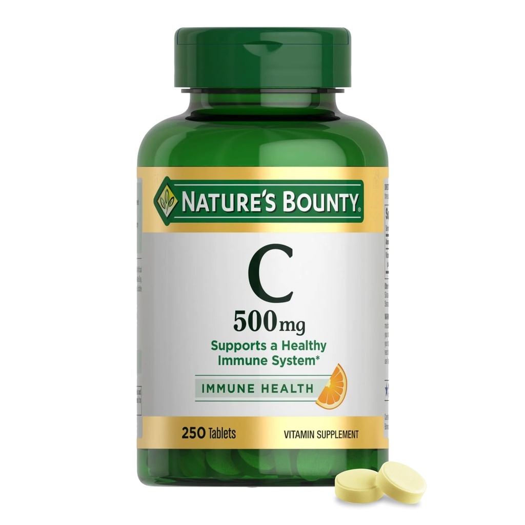 Bounty Vitamina C 500mg de la naturaleza, apoya un sistema sano de inmunos, suplemento diario de vitaminas, 250 tabletas vegetarianas