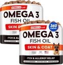 STRELLALAB Omega 3 para perros - (360Ct) Fish Oil Treats - Alergía & Itch Relief Skin & Coat Suplemento - Dry Itchy Skin, Anti Shedding & Hot Spots Tratamiento - Mascotas de aceite de salmón - sabor de pollo