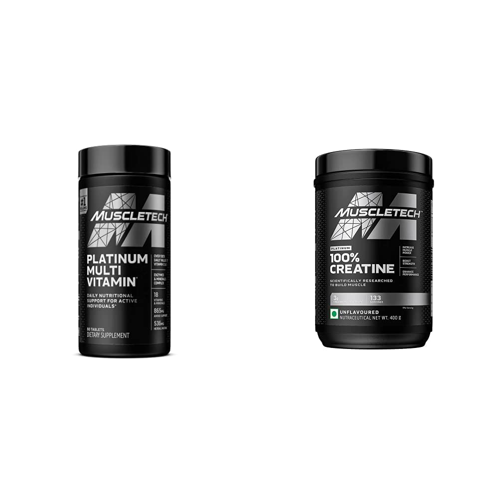 MuscleTech Creatine Monohydrate Powder Platinum Pure Micronized Muscle Recovery + Builder & Platinum Multivitamin for Immune Support 18 Vitaminas & Minerals