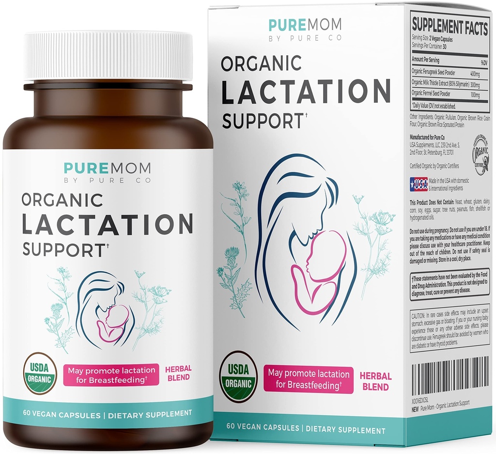 USDA Organic Lactation Supplement - Increase Milk Supply with Herbal Breastfeeding Support - Aid for Mothers - Organic: Fenugreek Seed, Fennel &amp; Milk Thistle - 60 Vegan Capsules (No Pills or Cookies)