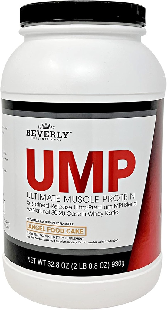Beverly International UMP Protein Powder, Angel Food Cake. Unique Whey-Casein Ratio construye el músculo magro. Fácil de digerir. No Bloat. (32.8 oz) 2lb .8 oz
