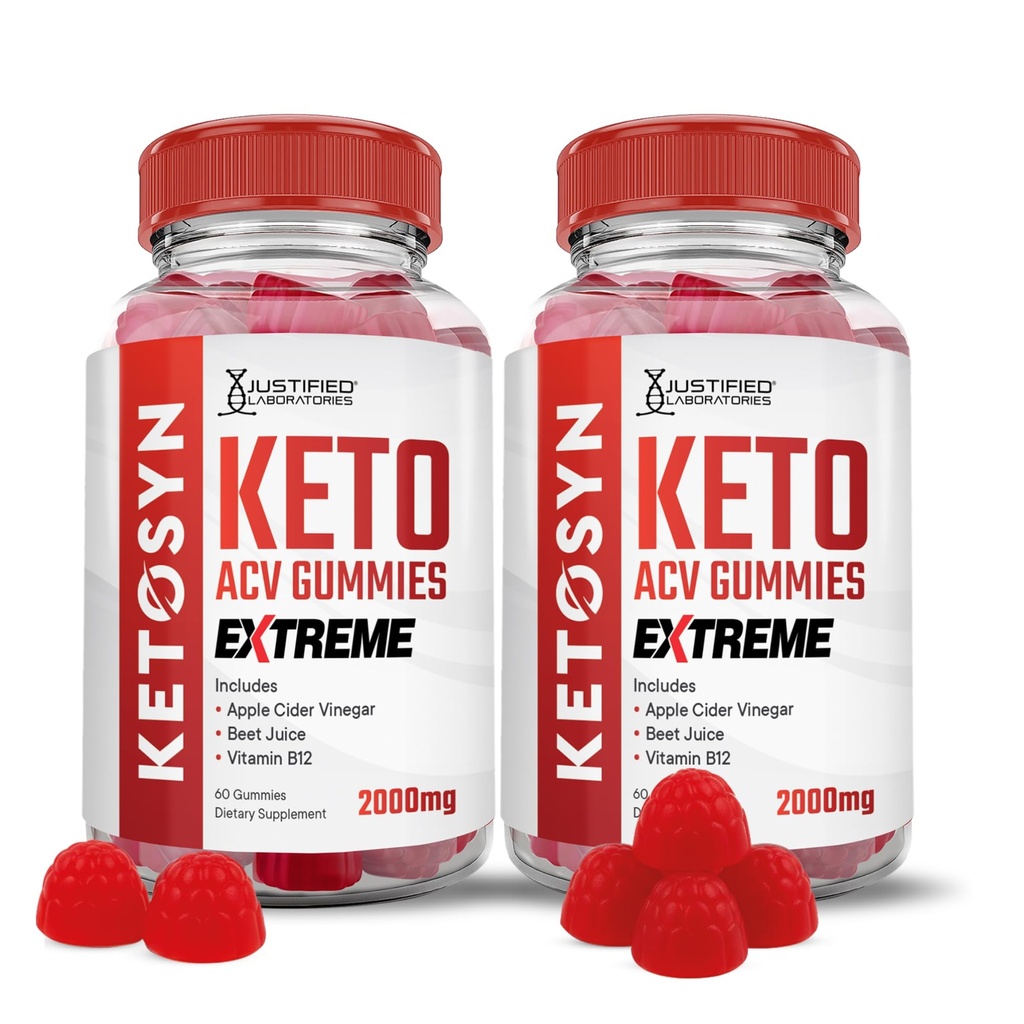 Laboratorios Justificados (2 Pack Ketosyn Keto ACV Gummies Extreme 2000MG Ketosyn Keto Gummies Apple Sider Vinegar Formulado con Powder Pomegranate Beet Juice B12 Vegan Non GMO 120 Gummys