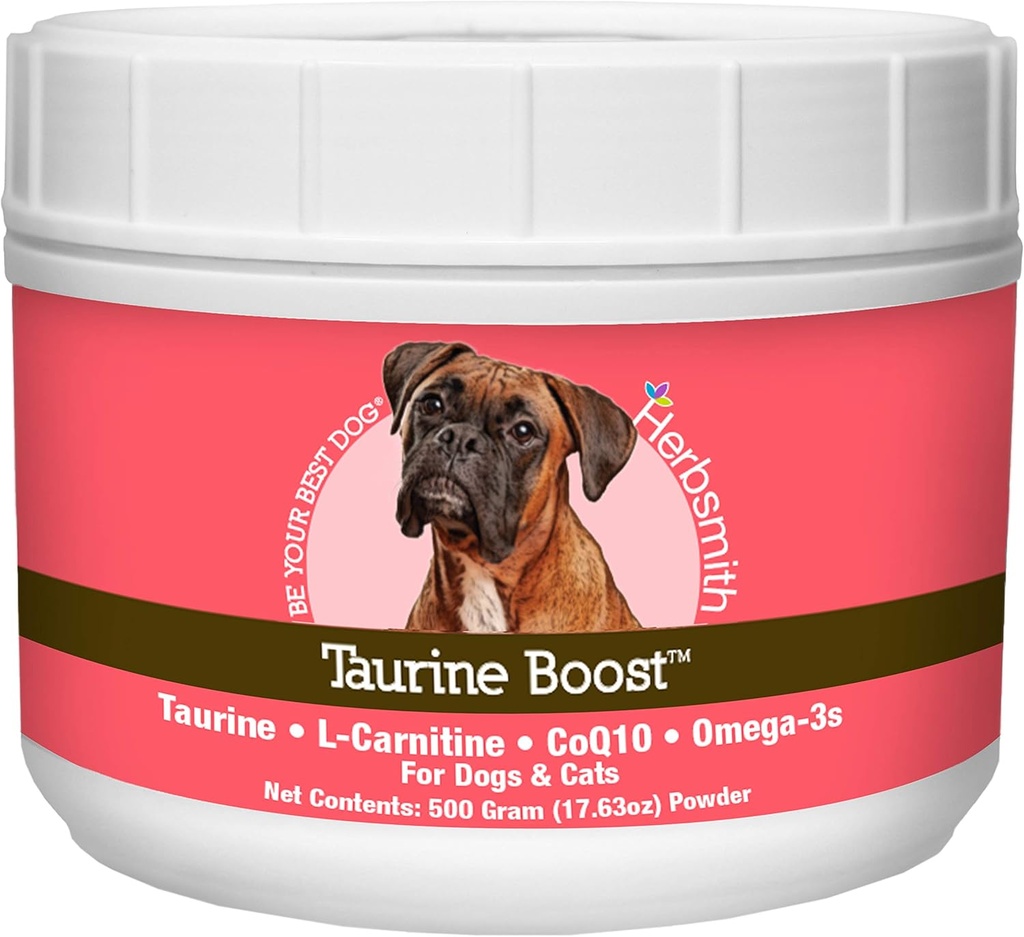 Herbsmith Taurine Boost - Soporte cardíaco y cardíaco para perros y gatos - Suplemento Taurino para la salud del corazón de perros y gatos - con CoQ10, Taurine y L-Carnitina para perros - 500g