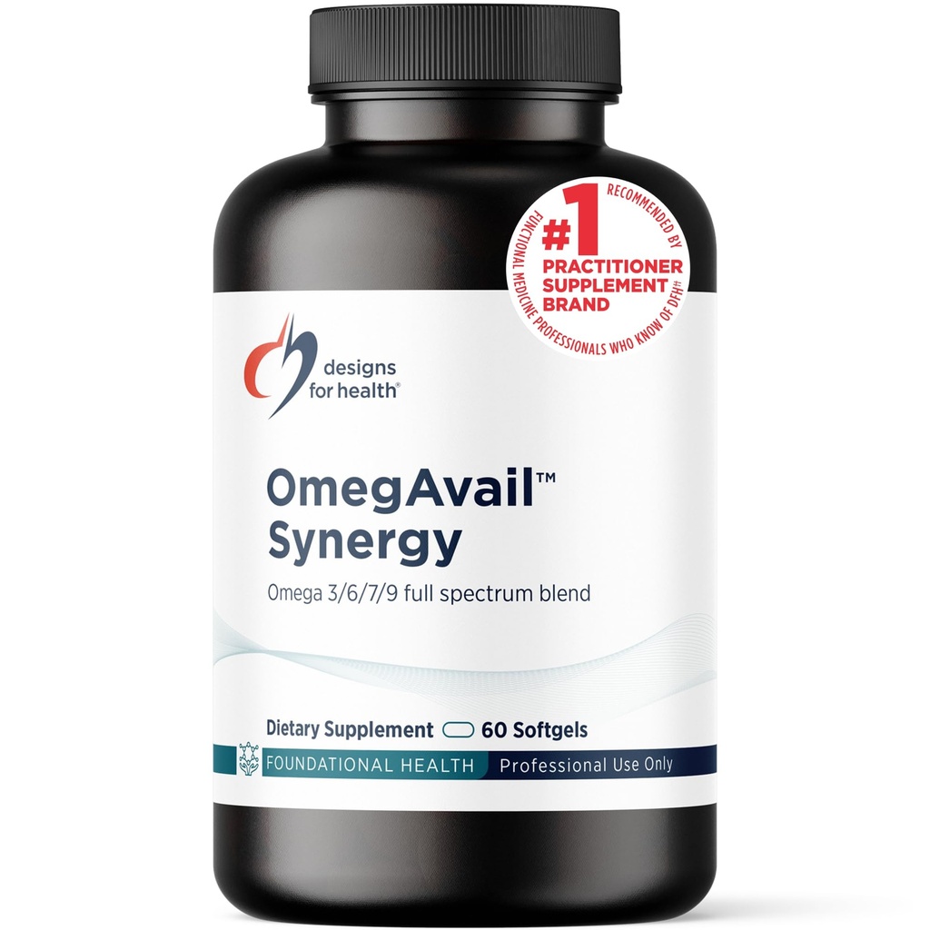 Diseños para OmegAvail Synergy - Complejo Omega para Adultos - Omega 3-6-7-9 Ácidos grasos de Borage y Macadamia Oil + Triglyceride (TG) Aceite de pescado con DHA &amp; EPA (60 Softgels)