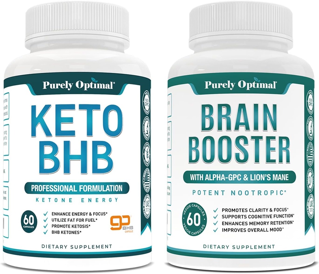 Keto BHB puramente optimista suplemento de cetonas exógenas + suplemento cerebral Premium - Booster cerebral nootrópico para foco, claridad, memoria mejorada, concentración & mejor humor