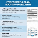 Cerebro Juvenil Ø Memoria &amp; Apoyo a la Salud Cerebro Suplemento con Bacopa Monnieri, Ginkgo Biloba, B12 - Tablas fáciles de absorber - Fuente de 30 días (60 Cuenta)