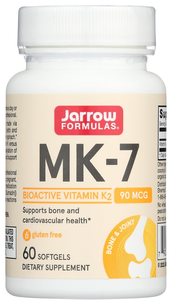 Fórmulas Jarrow MK-7 90 mcg - Forma bioactiva de la vitamina K2-60 Servings (Softgels) - para la salud cardiovascular ósea - Vitamina K2 MK-7 Suplemento dietético - K2 Suplemento vitamina MK-7 - Gluten Free