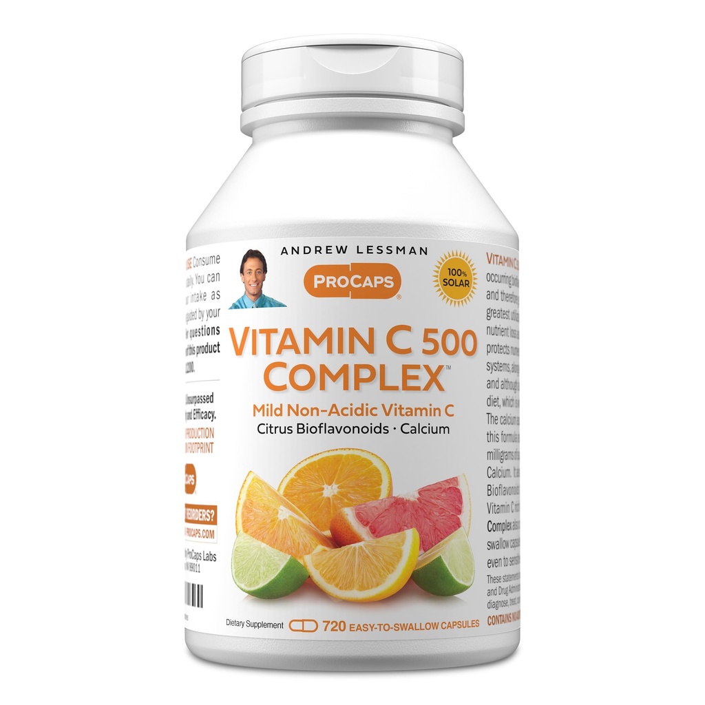 ANDREW LESSMAN Vitamin C 500 Complex 720 Capsules - Vitamina no acidica C Plus Citrus Bioflavonoids for Immune System and Anti-Oxidant Support, No Stomach Upset, Small Easy to Swallow Capsules