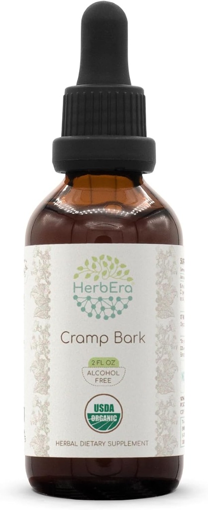 HerbEra Cramp Bark B60 USDA Organic Tincture ← Alcohol-Free Extract, High-Potency Herbal Drops, Immune System Health ← Certified Organic Cramp Bark (Viburnum Opulus) Dried Bark (2 fl oz)