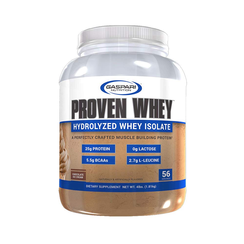 Gaspari Nutrition Proven Whey, 100% Hidrolyzed Whey Isolate, High Protein, Lactose Free, Low Carbohydrate y Low Sugar (4lb, Chocolate Ice Cream)