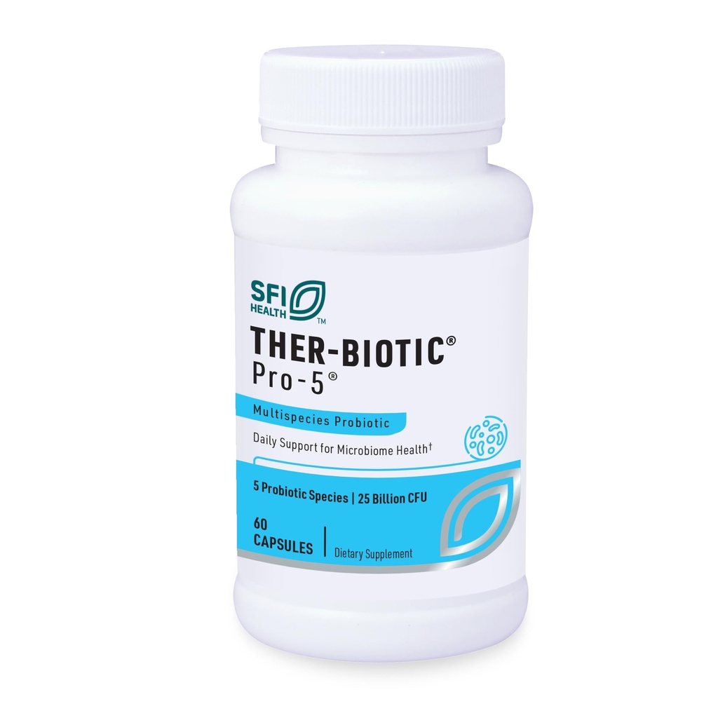 Klaire Labs SFI Health Pro-5 Probiotic - 25 Billion CFU High Dose Multispecies Gut Recolonization Support for Men &amp; Women, Hypoallergenic &amp; Dairy-Free (60 cápsulas)