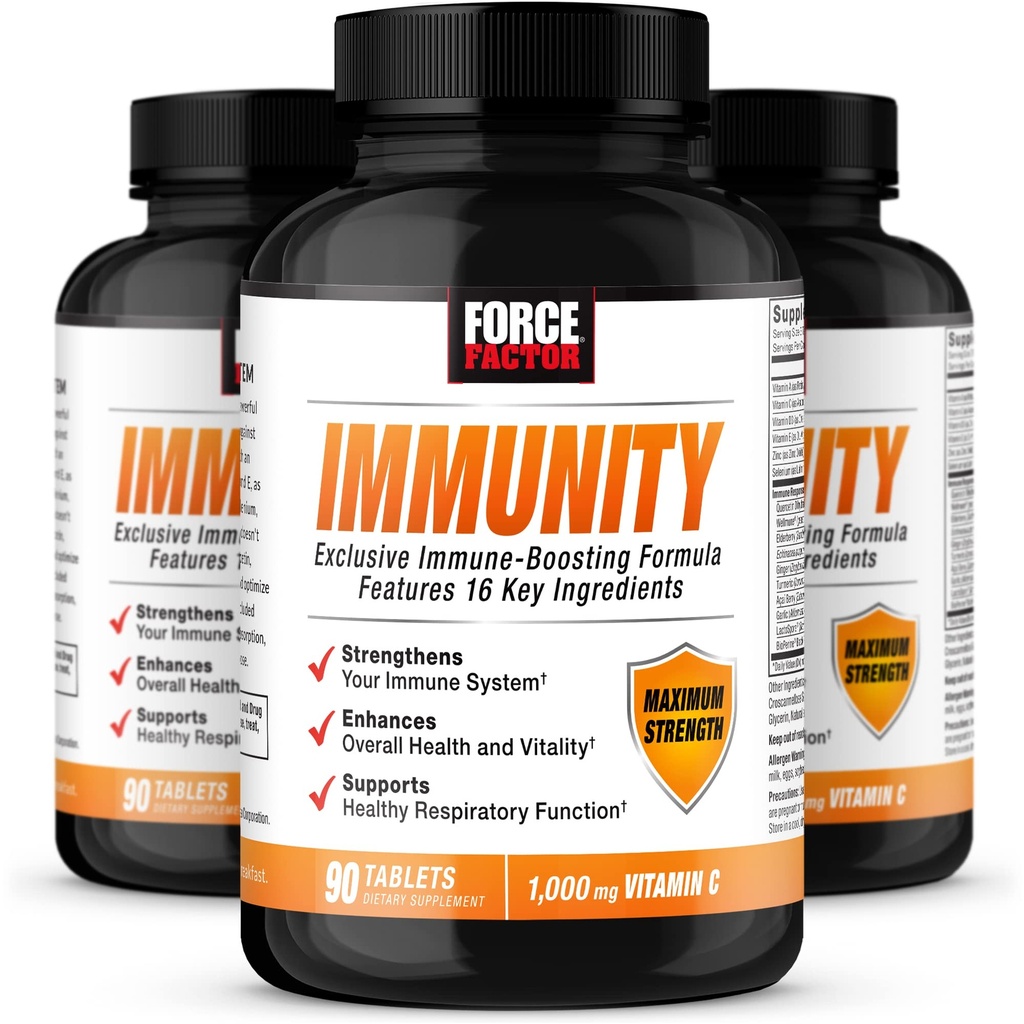 Factor de fuerza Immunity, Immune Support Booster con Elderberry y 1000 mg de vitamina C, Plus Vitamina D, Zinc, Probióticos, Antioxidantes y Echinacea para Immune Health Defense, 90 Conde (Pack of 3)