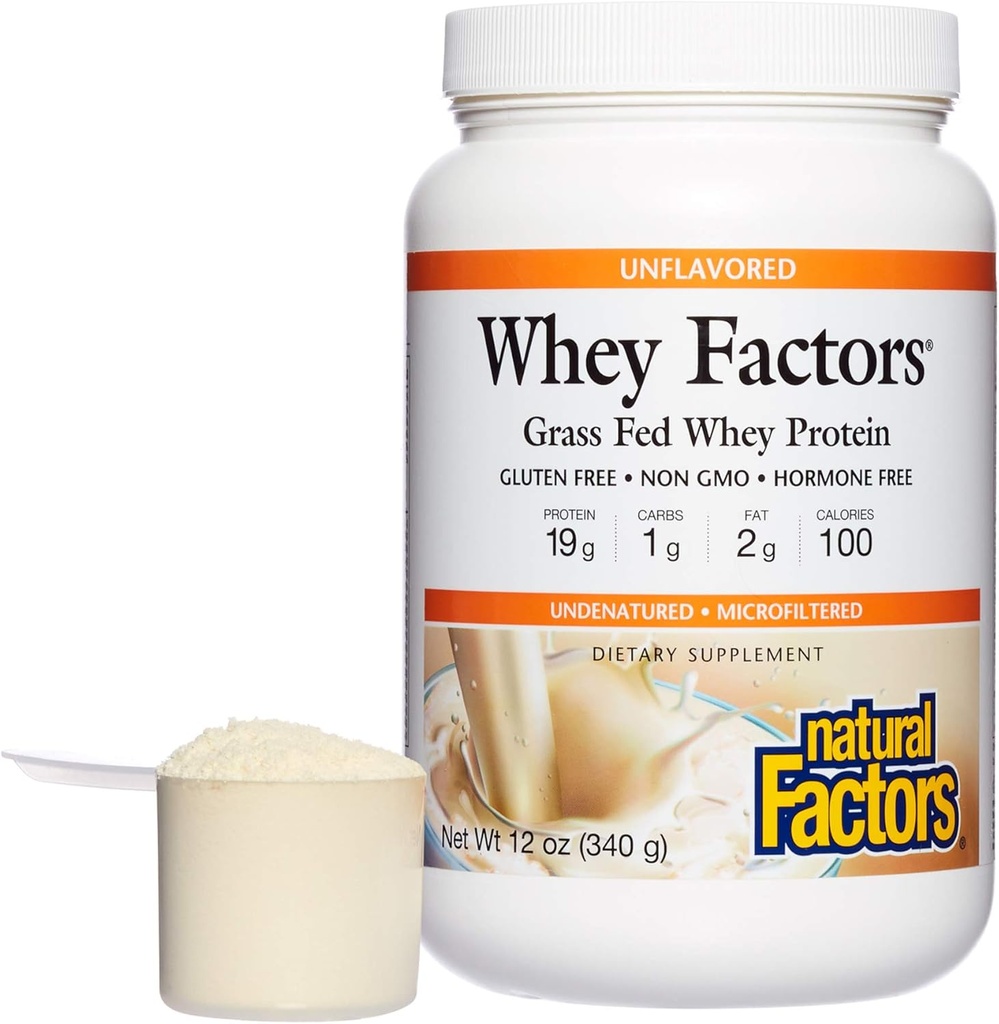 Factores Whey por Factores Naturales, Grass Fed Whey Protein Concentrate, Aids Muscle Development and Immune Health, Unflavored, 12 Oz