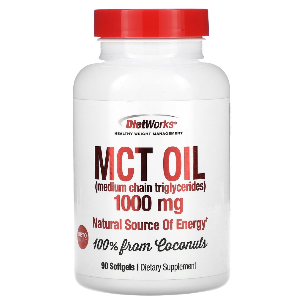 DietWorks Mct Oil Softgels, apoya a Fat Burning, Metabolismo Boost, Fuente Natural de Energía, promueve la pérdida de peso, Keto y Paleo Friendly, 90 Conde