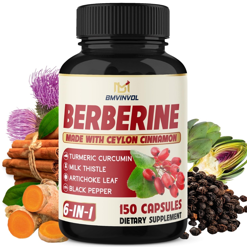 Berberina con canela de Ceilán, Turmérica, Carga de Leche, Artichoke, Pepper Negro - 150 Cuenta - Pack de 1