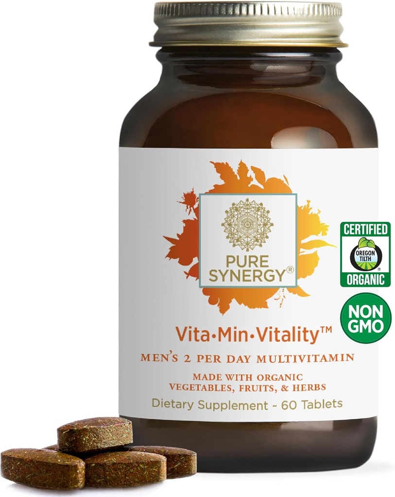 PURE SYNERGY Vita·Min·Vitality ← Multivitamin natural para los hombres Hecho con comidas enteras orgánicas para energía, estrés y soporte inmunitario (60 tabletas)
