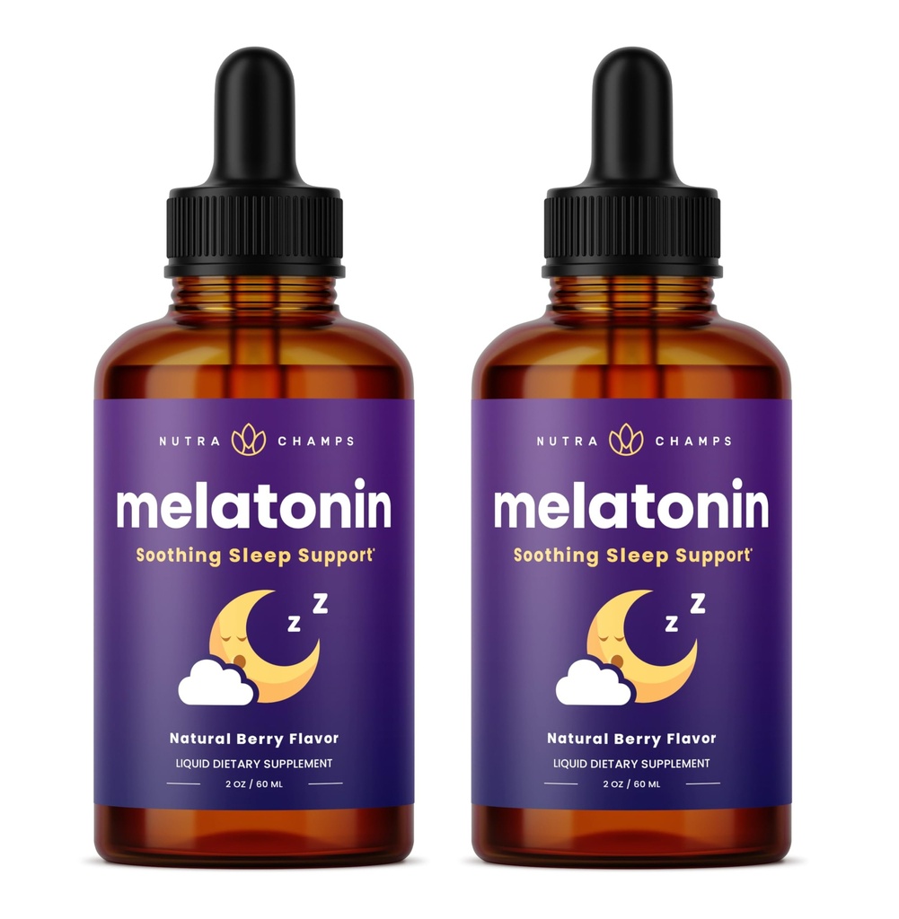 NutraChamps Liquid Melatonin Drops, 480 Servings, Sugar Free Kids Melatonin Liquid Sleep Aid Suplemento, Vegan &amp; Non-GMO, Natural Berry Flavor, Melatonin 1 mg Drops