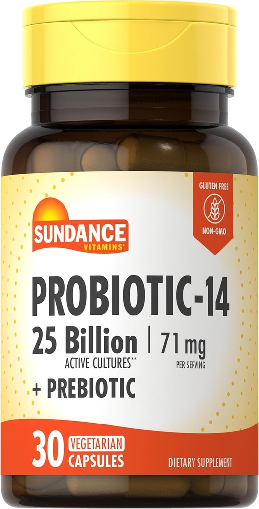 Sundance Probiótico-14 Silencio 25 Culturas de billón Silencio 30 Capsules Silencio con Prebióticos Silencio Vegetariano, No-GMO, y Gluten Suplemento Libre