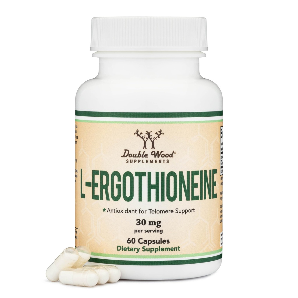 Suplemento de Ergothioneina (EGT) 30 mg de L-Ergotioneina pura, de base vegetal por cápsula, 60 Conde (May Support Longevity and Healthy Aging) No GMO, Gluten Free, Vegan Safe by Double Wood