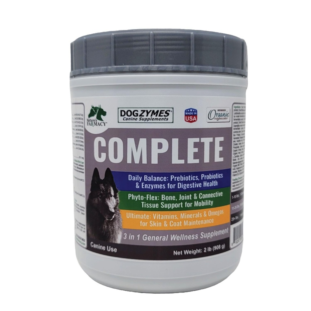 Dogzymes Complete - Probióticos, Prebióticos, Glucosamina, Condroitina, MSM y Ácido Hialurónico, Completo Cuidado de la Piel y la Carne (2 Libra)