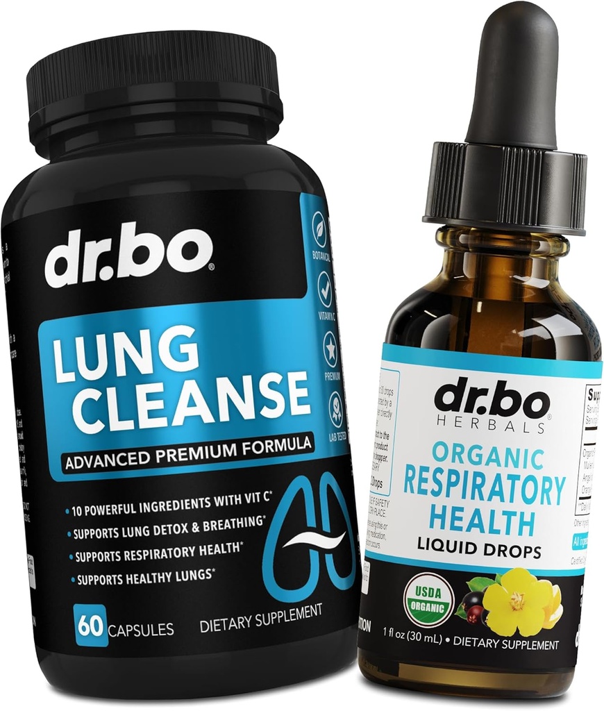 Lung Cleanse Support Supplement Pills & Drops - Organic Respiratory Health Drops Supplements Herbal Lung Cleanse, Mullein - Herbal Detox for Lungs & Bronchial Mucus Health Mullein