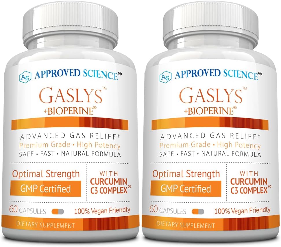 Aprobado Science® GaslysTM - Soothe Digestive Tract, Alleviates Gas and Stomach Cramps - Artichoke Powder, Ginger, Fennel Seed - 60 Cuenta - Pack de 2