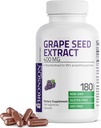 Bronson Grape Seed Extract 400 mg - Antioxidante & Immune Support - Standardized Extract with 95% Proanthocyanidins- Non GMO, 180 Vegetarian Capsules