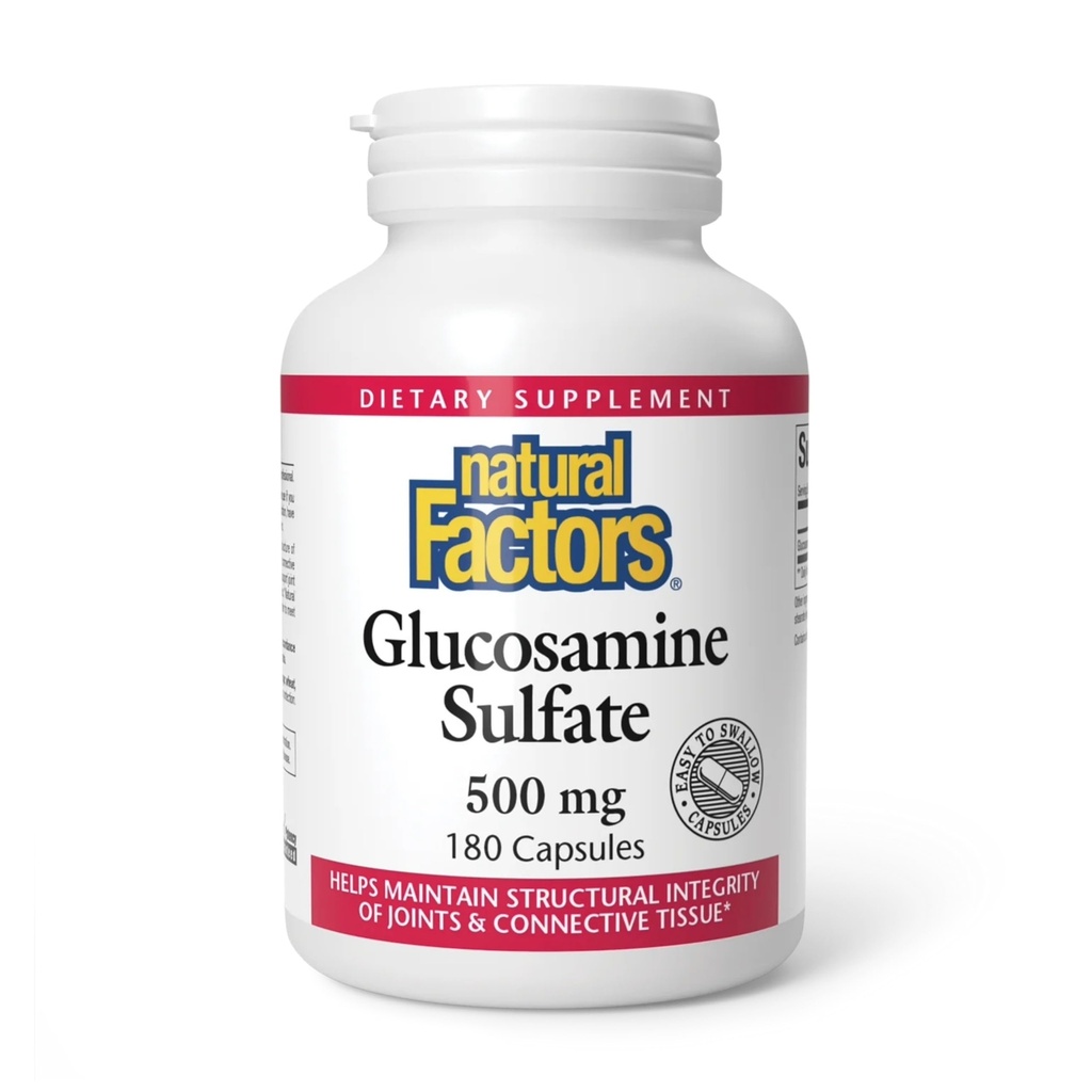 Factores naturales, Sulfato de Glucosamina, soporta movilidad conjunta saludable, cartílago y tejido conectivo, 180 cápsulas