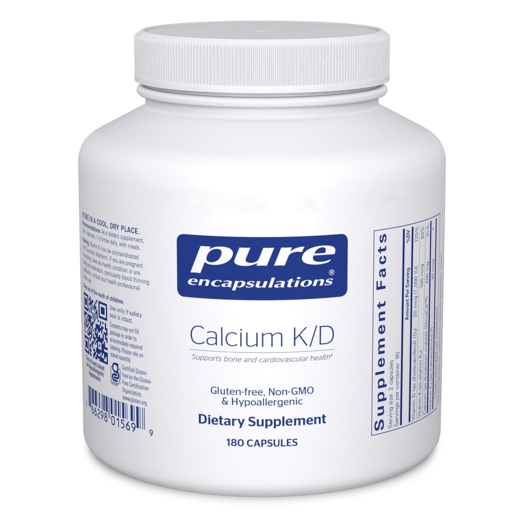Pure Encapsulations Calcium K/D tención Suplemento para Bone Strength, Immune System, Colon y Cardiovascular Health*  180 Capsules