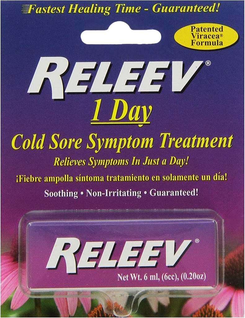 Releev 1 día Tratamiento del síntoma de la llaga fría, 6 mL (0.20 oz)